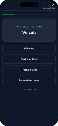 Driving Freedom flashcard: an Italian road word for the Patente B with four meanings in English