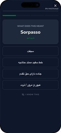 فلش‌کارت Driving Freedom: یک واژه‌ی رانندگی ایتالیایی برای Patente B با چهار معنی به فارسی